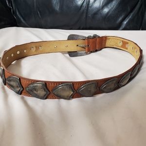 VTG. 80's Liquid Leather Sz. M Brown Belt w/ Metal